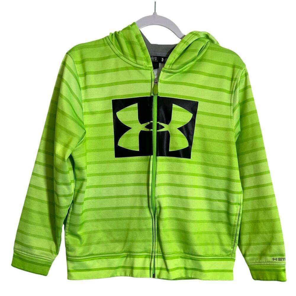 Under Armour UA Storm Full Zip Big Logo Hooded Jacket Youth L Large Neon Green